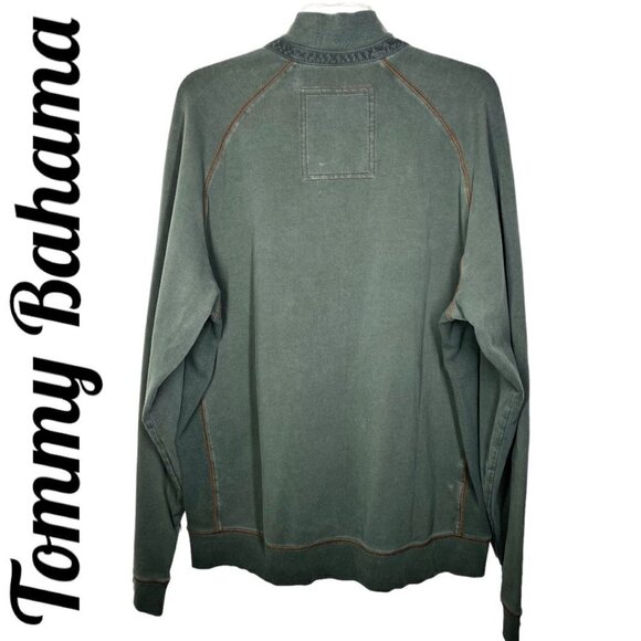 TOMMY BAHAMA Pine Green Mock Neck 1/4 Zip Pullover Sweater, Size XL - Picture 3 of 10